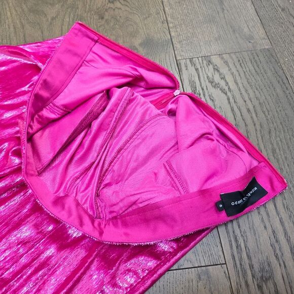 Michael Lo Sordo Marina Metallic Velvet Wide Leg Pant in Bright Hot Pink - Picture 8 of 13